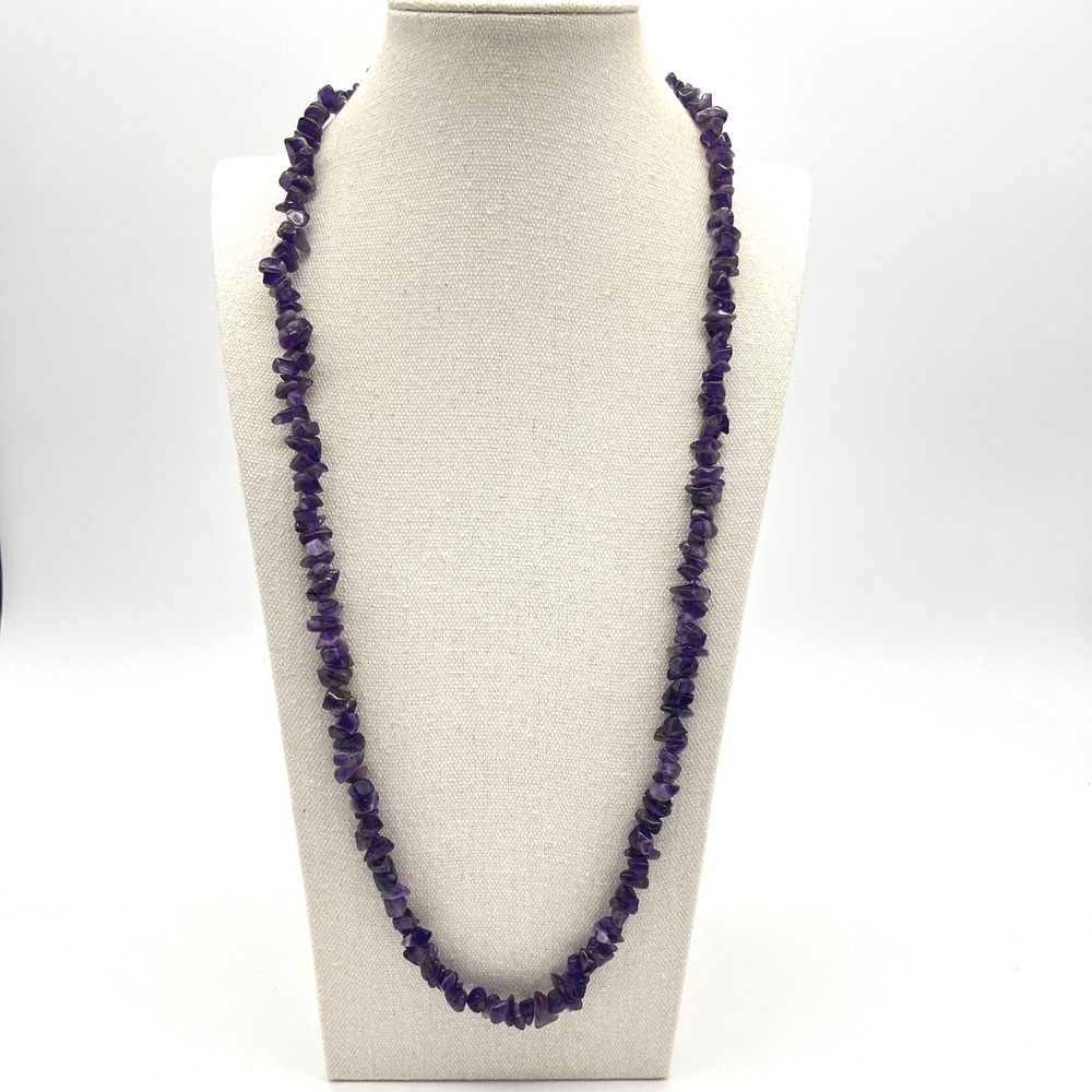 Vintage Amethyst Chip Bead Necklace Purple‎ Gemstone Handmade Jewelry Boho Gift